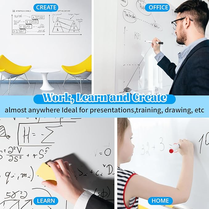 Lincia Static Cling Dry Erase Sheets, Removable Reusable Whiteboard Poster Paper for Wall, Portable White Board Dry Erase Wallpaper for School, Office Decor, Home and Art Projects (30in X 100ft)