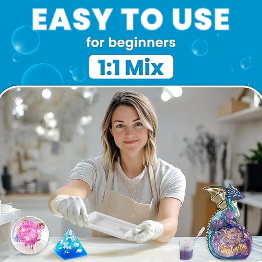 LET'S RESIN 2 Part Resin and Hardener 34oz, Bubble Free & Crystal Clear Epoxy Resin for Beginners, Low Odor, Anti-Yellowing Casting Resin for Craft, Casting Molds, Jewelry, Art, Easy to Mix 1:1 Ratio