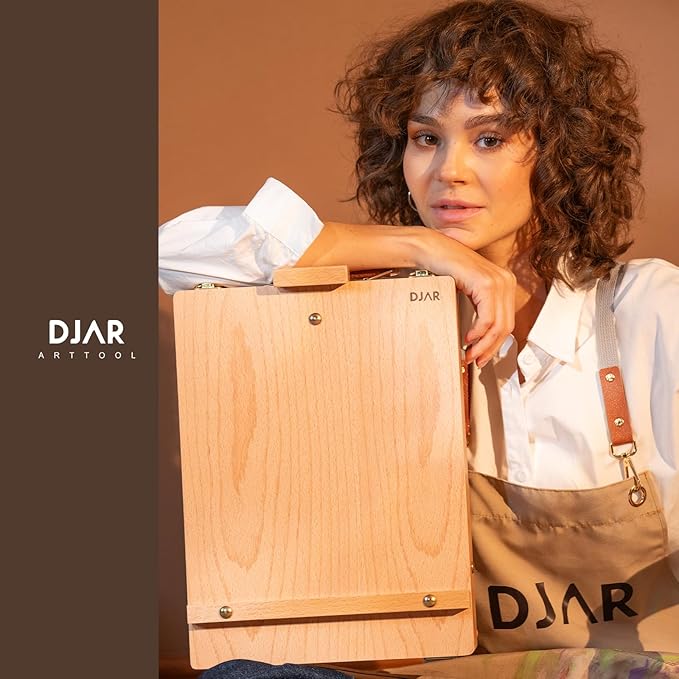 DJAR Tabletop Art Easel for Painting, Solid Beech Wood Desktop Sketchbox, Adjustable Portable Art Drawing Easel for Student Artist Beginner