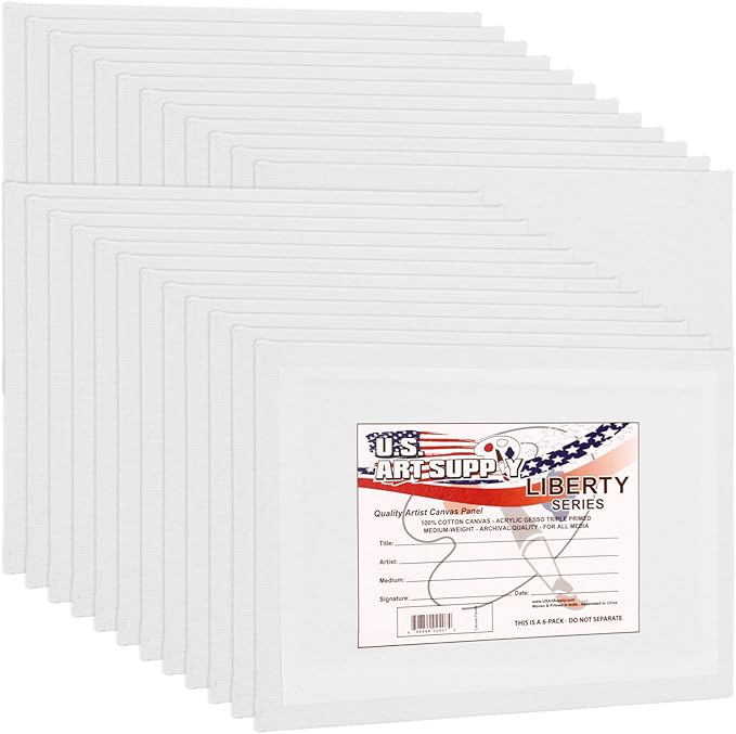 U.S. Art Supply 8 X 10 Inch Art Canvas Board Panels 24 Pack - 8 Ounce Heavyweight Cotton Acid Free Canvases for Painting Acrylics and Watercolor (1 Case of 24 Single Canvas Painting Panels)