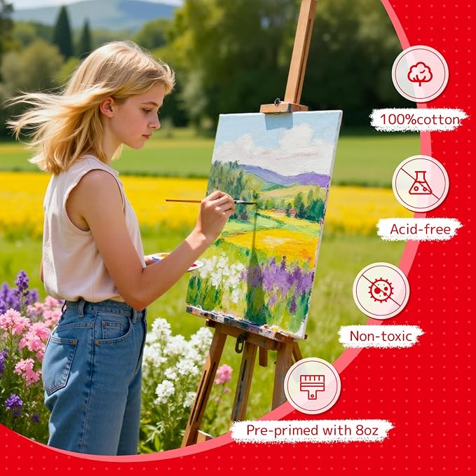Simetufy 32 Pack 12x16 inch Large Flat Canvas Boards for Painting- Gesso Primed Acid-Free 100% Cotton Paint Canvas Panels for Acrylics Oil Watercolor Tempera