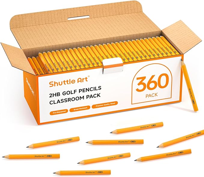 Shuttle Art 360 Pack #2 HB Golf Pencils, Wood-cased 3.5” Mini Pencils Bulk, Pre-sharpened Small Pencil for Kids Teachers Writing Marking Sketching, Classroom Essentials, Back to School Supplies