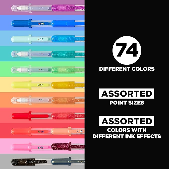 SAKURA Gelly Roll Gel Pens - Gift Set - Ink Pen Set for Journaling, Art, Calligraphy, or Drawing - Assorted Point Sizes with Storage Case - Assorted Colored Ink with Special Effects - 74 Pack