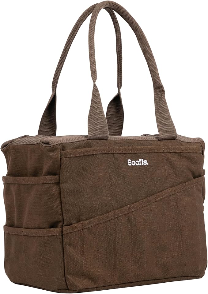 Soolla Studio Bag: Pottery Tool Bag & Craft Storage, Art Supply Organizer, Washable Tote, Knitting Yarn, Crochet Projects, 30 Pockets, 20+ Canvas Colors, Gift For Artists & Teachers (Coffee Bean)