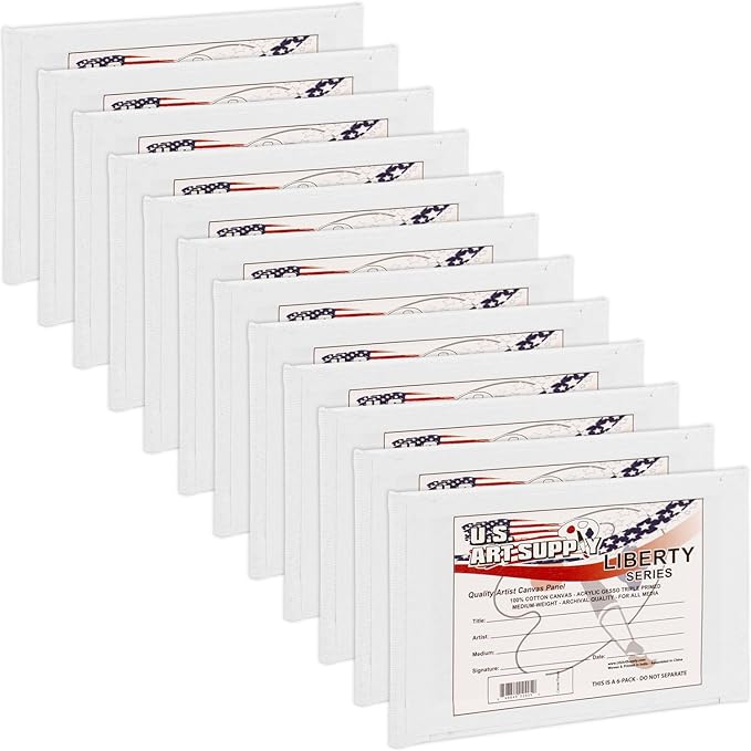 U.S. Art Supply 3 X 5 Inch Art Canvas Board Panels 12 Pack - 8 Ounce Heavyweight Cotton Acid Free Canvases for Painting Acrylics and Watercolor (1 Case of 12 Single Canvas Painting Panels)