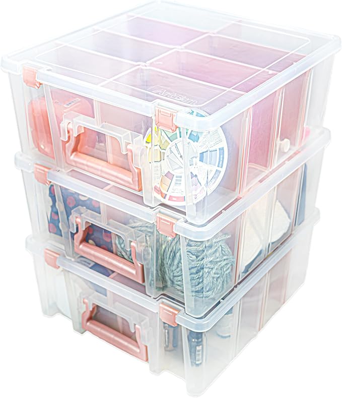 ArtBin 6990RK Super Satchel Double Deep, Portable Art & Craft Organizer with Handle, [1] Plastic Storage Case, Clear with Rose Gold Accents