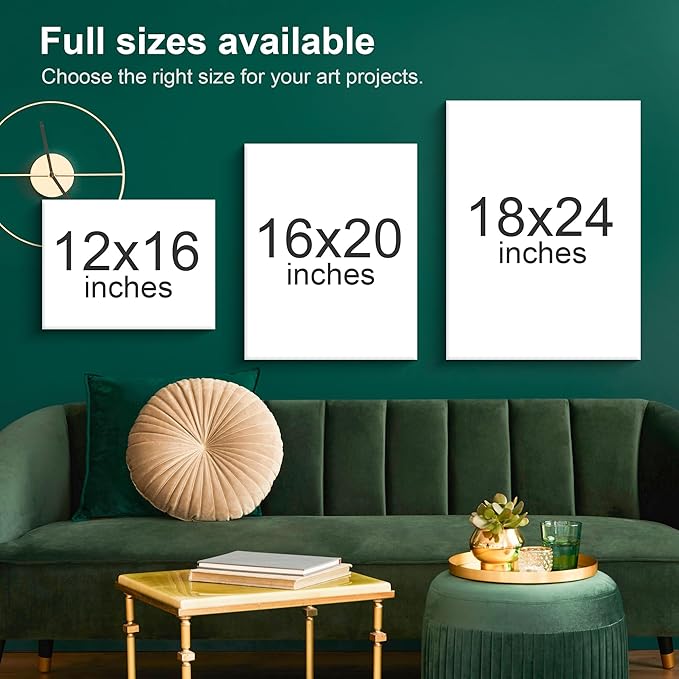 PHOENIX Large Painting Canvas Panels - 18x24 Inch, 12 Bulk Pack - 8 Oz Triple Primed 100% Cotton Acid Free Canvases for Painting, White Blank Flat Canvas Boards for Acrylic, Oil Paints