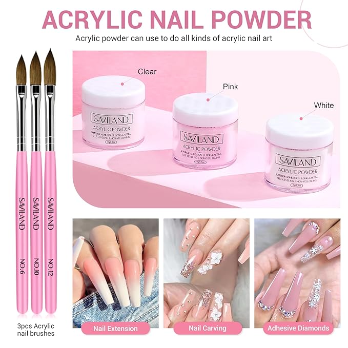 SAVILAND Acrylic Nail Kit with Drill: Professional Nails Kit Acrylic Set with Everything U V Light Nail Art Brush Glitter Powder Nail Stuff for Home DIY Salon Use Christmas Gift Set
