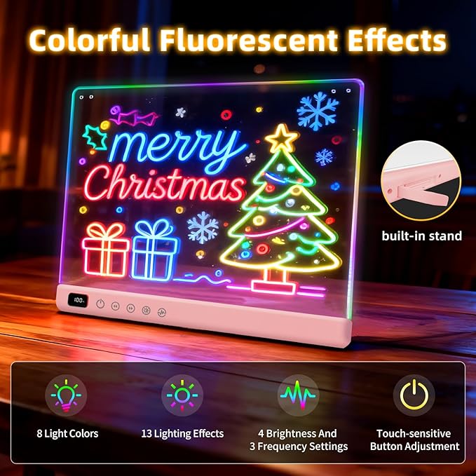 Led Drawing Board with 13 Light Effects, 16" Rechargeable Glow Doodle LED Note Board with Colors, Neon Light Up Drawing Tablet Gifts for Kids for Easter Birthday Christmas Gift Ideas