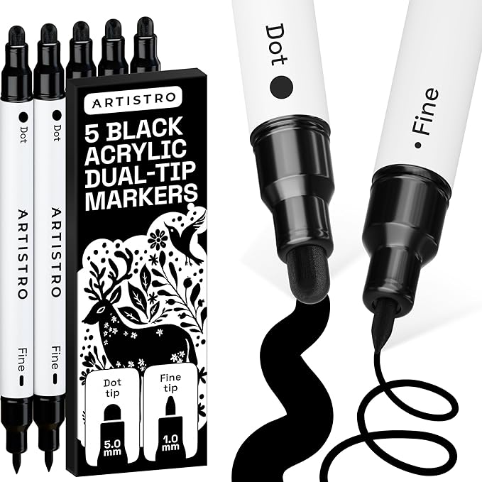 ARTISTRO 5 Precision Dual-Tip Acrylic Paint Markers – Paint Pens Set with Dot & Fine Tips for Fabric, Rock, Glass, Wood, Coloring Books – Classroom & Art Supplies Gift Teacher Appreciation Gift