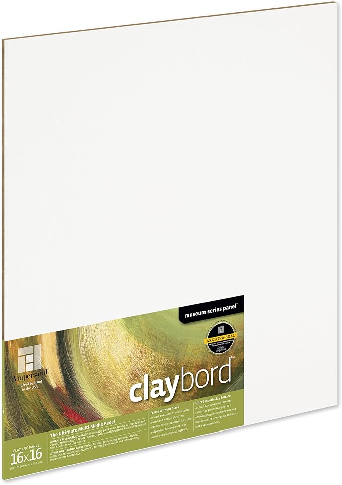 Ampersand Art Supply Claybord | 16" x 16" | 1/8" Flat Profile | Kaolin Clay Painting Panel for Acrylic, Ink, Watercolor & Mixed Media | Canvas & Paper Alternative