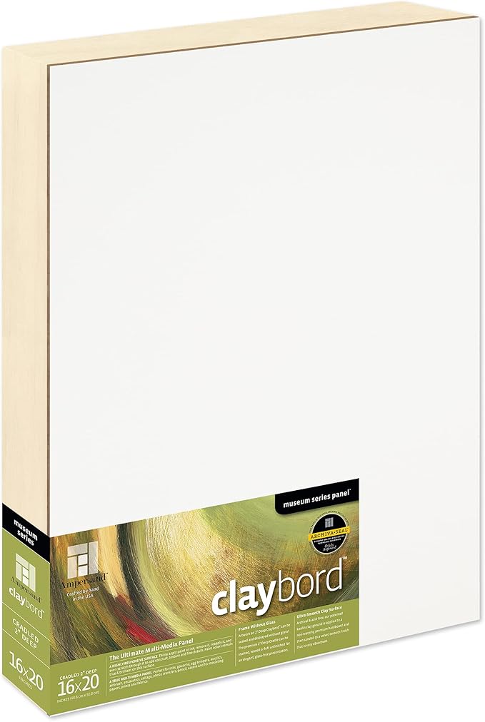 Ampersand Art Supply Claybord | 16" x 20" | 2" Cradled Profile | Kaolin Clay Painting Panel for Acrylic, Ink, Watercolor & Mixed Media | Canvas & Paper Alternative
