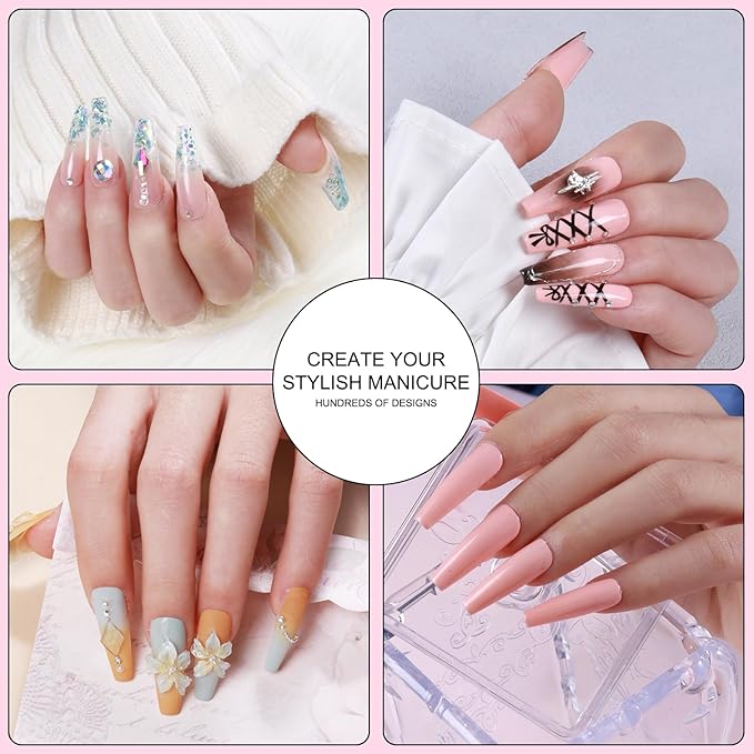 Acrylic Nail Kit with Everything: Beginners Set with Drill - Professional Acrylic Powder Glitter Monomer False Tips Top Base Coat Starter Kit - Full Decorations Nail Supplies for Nail Extensions Gift