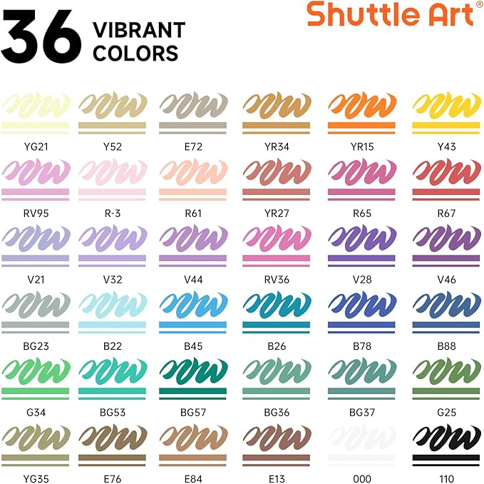 Shuttle Art Automatic Ink Control Acrylic Paint Markers, 36 Colors Brush Tip Acrylic Paint Pens for Rock Painting, Ceramic, Wood, Canvas, Glass, Stone, Fabric, Card Making, DIY Supplies, FlipFunAlong