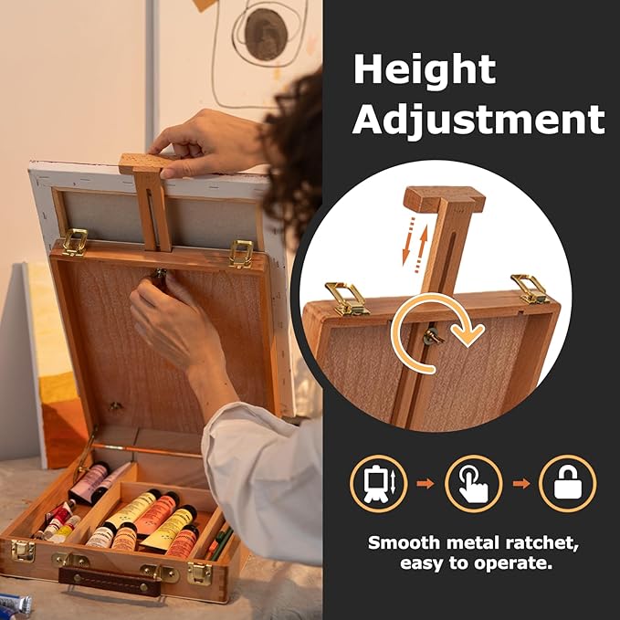 DJAR Tabletop Art Easel for Painting, Solid Beech Wood Desktop Sketchbox, Adjustable Portable Art Drawing Easel for Student Artist Beginner