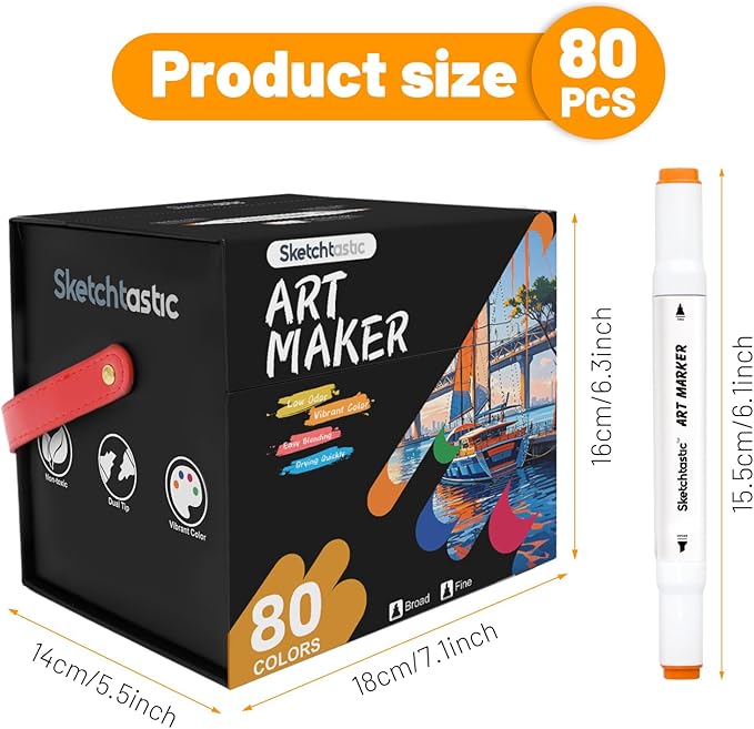 Alcohol Markers Dual Tip Marker Set, 80 Vibrant Colors for Adults, No Bleed Colors for Artists, Based Markers for Coloring Books, Sketching and Art Projects
