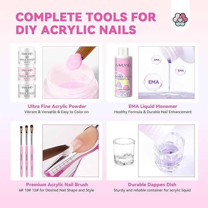 SAVILAND Acrylic Nail Kit with Everything: Professional Nails Kit Set for Beginner Acrylic Powder & Liquid Gel Polish Kit U V Light Full Nail Supplies Essential Tools DIY Home Salon Christmas Gift