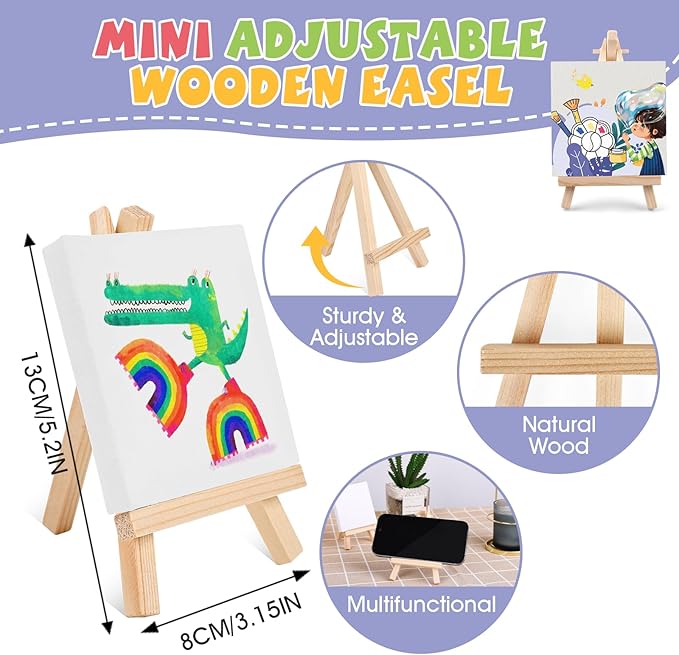 ESRICH 6 Set Mini Acrylic Paint Kit, Minis Stretched Canvas with Easel, Acrylic Paint Strips, Paint Palettes, Painting Brushes, Mini Canvas and Easel Set for Kids Artists Beginner, Gift