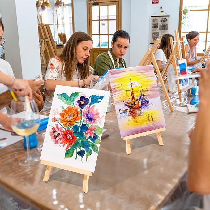 AROIC 260 Pack Easel and Canvas Sets with 20 Wood Easels,200 Brushes,20 Canvas and 20 Palette, Painting Set, Tabletop Easel, Art Easels, Painting Supplies for Kids & Adults to Paint Party