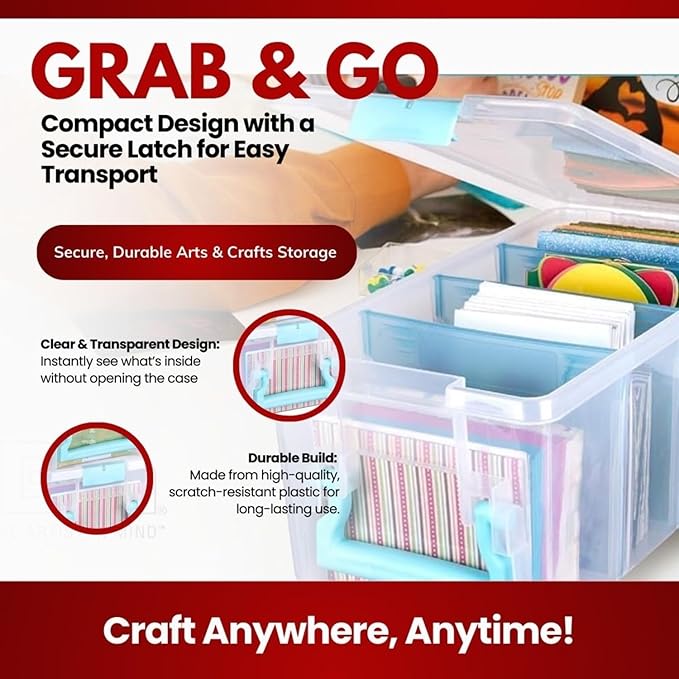 ArtBin 6925AA Semi Satchel with Removable Dividers, Portable Art & Craft Organizer with Handle, [1] Plastic Storage Case, Clear - Aqua Accents (Pack of 4)