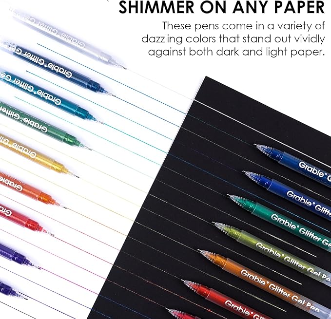 Grabie Jumbo Glitter Gel Pens Set of 18, Metallic Sparkle Gel Ink Pens, Large Capacity Vibrant Glitter Pens for Coloring Books, Drawing, Journaling, Scrapbooking & DIY Crafts, Smooth Writing Art Pens