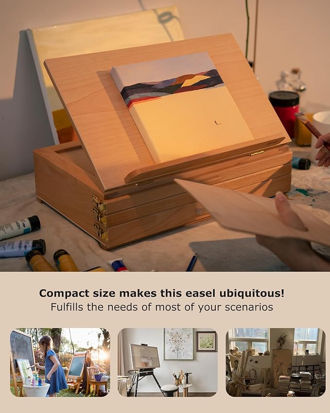 DJAR Tabletop Easel for Painting with 3 Drawer Storage, Adjustable Portable Beechwood Desktop Easel Sketchbox, Art Painting Stand for Adults, Students