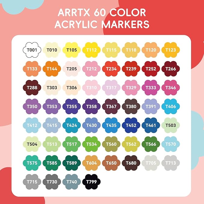Arrtx 60 Colors Direct Liquid Ink Acrylic Marker, Brush Tip Coloring Drawing Cartoon Anime Comic, Art Supplies for Stone, Glass, Egg, Wood, DIY Crafts