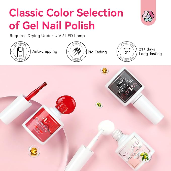 SAVILAND Acrylic Nail Kit with Drill: Professional Acrylic Nail Set for Beginners with Everything U V Light 3 Colors Gel Polish Decorations Nails Tools for Home Salon Use Christmas Gift Set