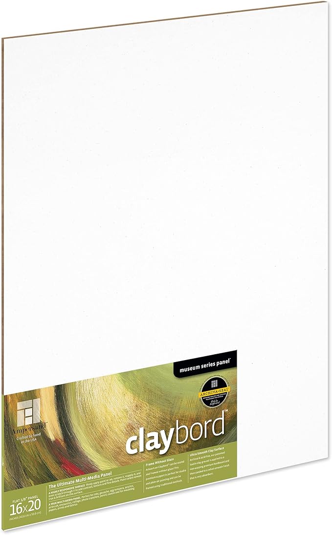 Ampersand Art Supply Claybord | 16" x 20" | 1/8" Flat Profile | Kaolin Clay Painting Panel for Acrylic, Ink, Watercolor & Mixed Media | Canvas & Paper Alternative