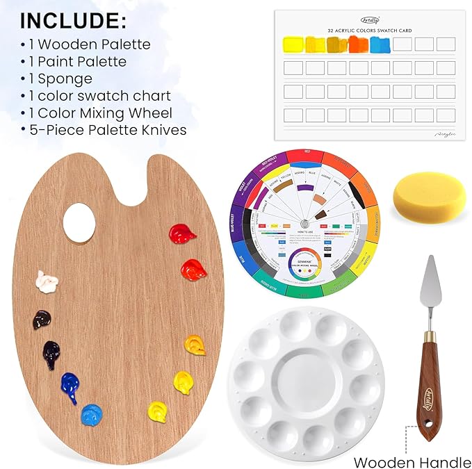 ARTALLY Acrylic Paint Set for Adults & Kids, 62 Pcs Canvas Painting Kits, 32 Colors Acrylic Paint (22ML),Table Easel,Brushes,Canvas, Art Painting Supplies Kit for Students,Artists,Beginners
