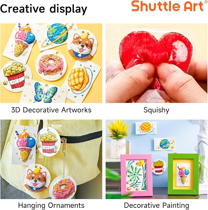 Shuttle Art 44 Pcs Magic Foam Texture Painting Kit, Including 28 Pcs Foam Texture Paper, 12 Colors Brush Tip Acrylic Paint Markers, Magical 3D Effect Painting Kit