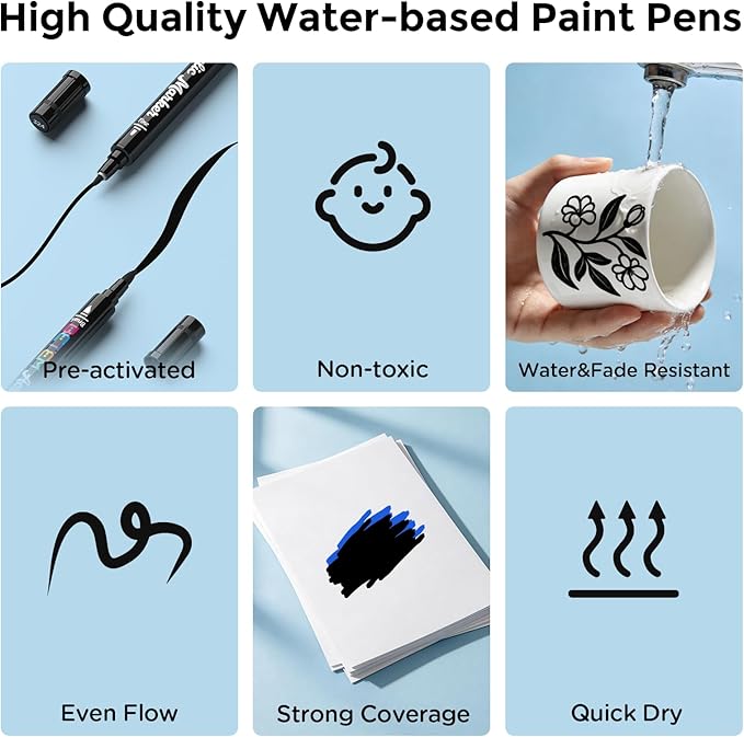 Betem Dual Tip Acrylic Paint Pens, 2 Black Paint Markers for Glass, Window, Fabric, Wood, Rock, Canvas, Acrylic Markers with Fine & Brush Tip, Art & Craft Supplies, Teacher Appreciation Gift