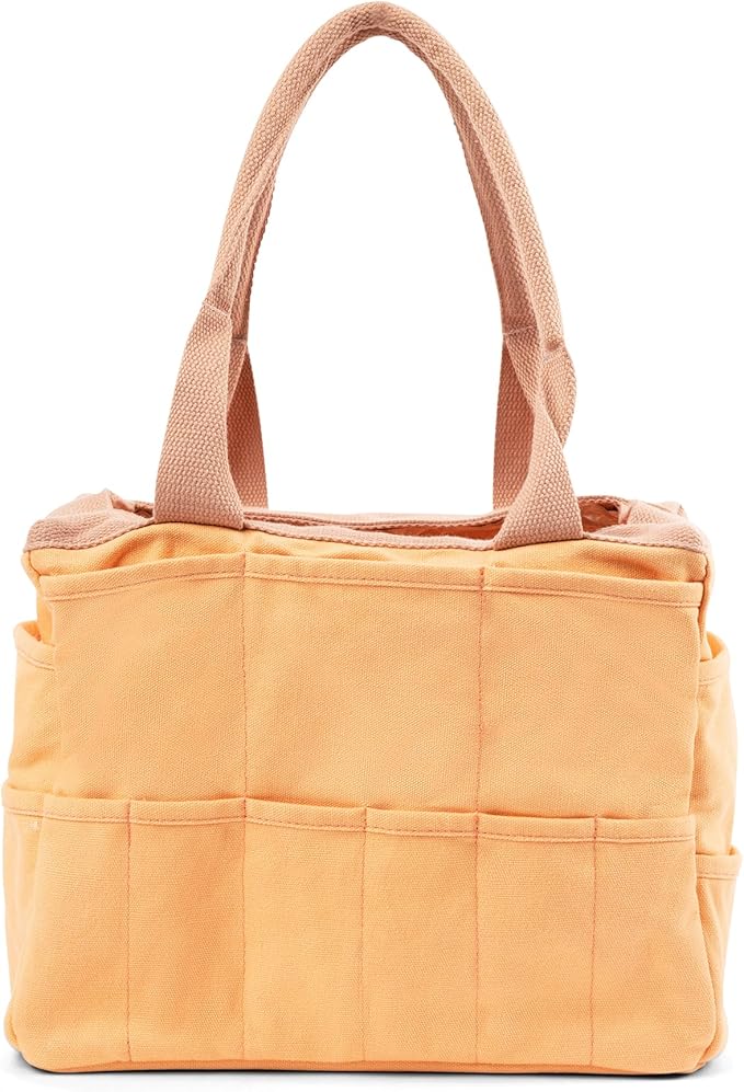 Soolla Studio Bag: Art Supply Storage Organizer & Pottery Tool Bag, Washable Craft Tote, Knitting Yarn, Crochet Projects, 30 Pockets, 15+ Canvas Colors, Artist Gift for Adults (Creamsicle Crush)