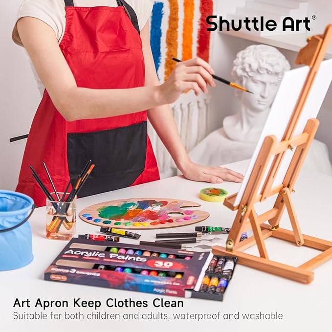 66 Pack Acrylic Paint Set, Shuttle Art Acrylic Painting Set with 30 Colors Acrylic Paint, Wooden Easel, Painting Canvas, Paint Brushes, Palettes, Art Painting Supplies for Kids Adults Beginner Artists