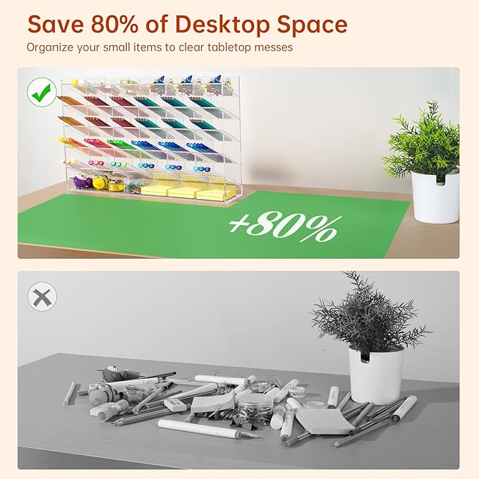 BEYGORM Acrylic Vertical Marker Organizer for 375 Markers with 31 Compartments, Clear Angled Pen & Pencil Holder, Large Desk Stationery & Art Supply Storage for Office & School (17.9x 12.4 x 4 Inch)