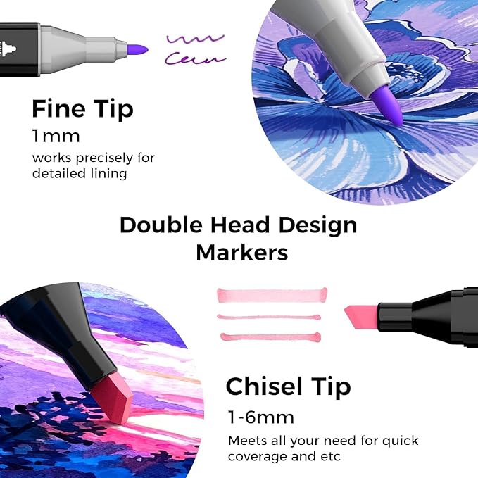 Soucolor Alcohol Markers 100 Colors with Case & Holders, Dual Tips Chisel & Fine Art Markers for Adult Coloring Kids Drawing, Artist Markers Art Supplies for Blending Sketching