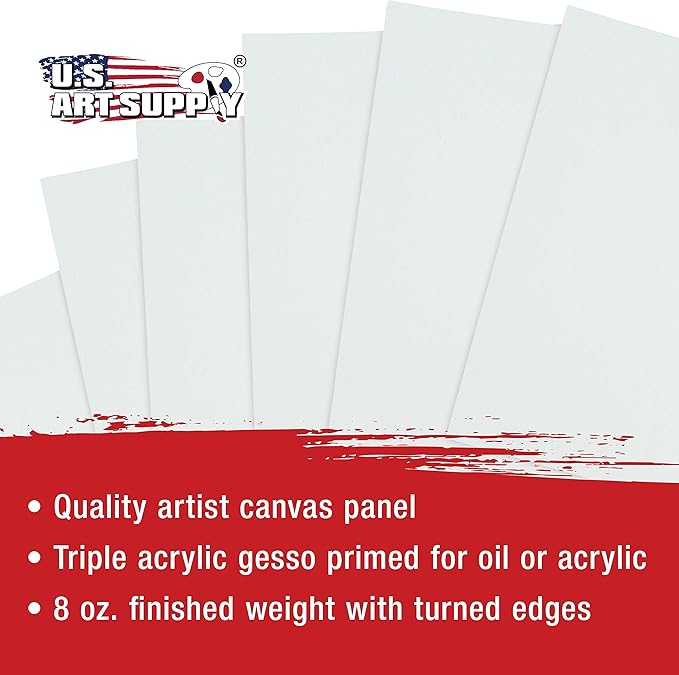 U.S. Art Supply 12 X 16 Inch Art Canvas Board Panels 4 Pack - 8 Ounce Heavyweight Cotton Acid Free Canvases for Painting Acrylics and Watercolor (1 Case of 4 Single Canvas Painting Panels)