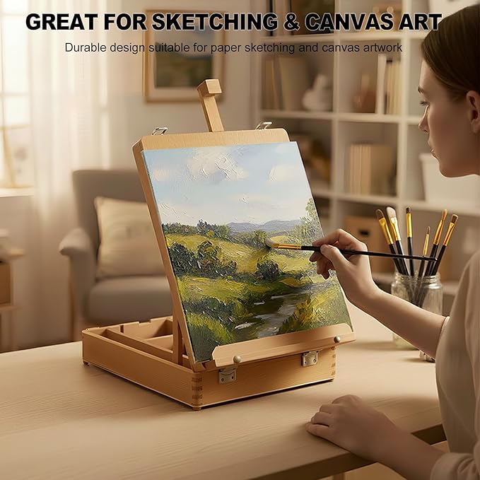 Beechwood Tabletop Easel Set for Painting, 60 Pieces 2-in-1 Art Supplies Specially Tailored for Painting & Sketching, Portable Adjustable Sketchbox Art Easel for Beginners and Art Lovers