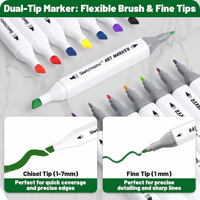 Alcohol Markers Dual Tip Marker Set, 120 Vibrant Colors for Adults, No Bleed Colors for Artists, Based Markers for Coloring Books, Sketching and Art Projects