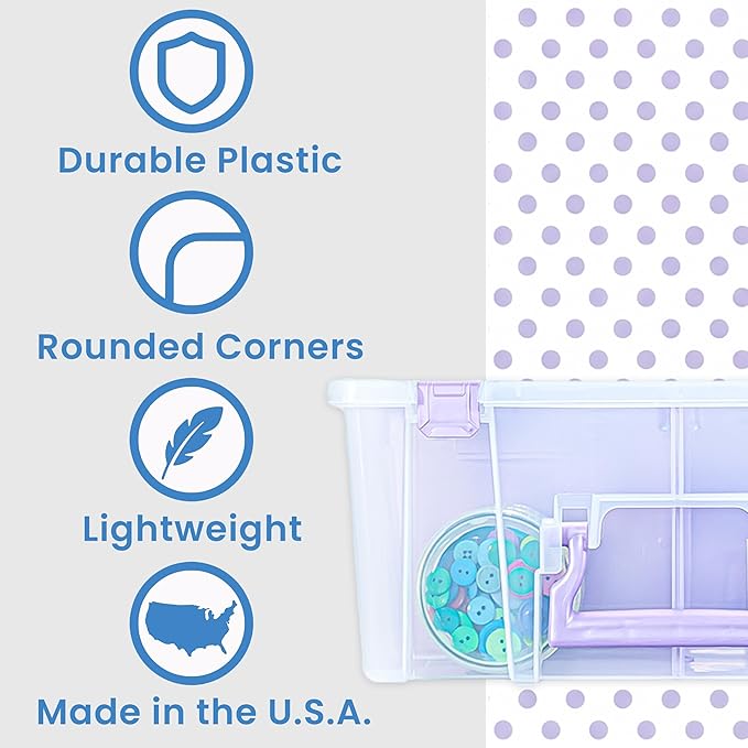 ArtBin 6990JZ Super Satchel Double Deep Compartment Box - Art Storage with 8 Removable Compartments, Smart Closure for Craft Supplies (Purple- Pack of 1)