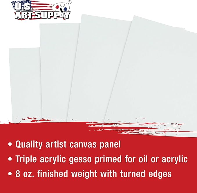 U.S. Art Supply 20 X 24 Inch Art Canvas Board Panels 4 Pack - 8 Ounce Heavyweight Cotton Acid Free Canvases for Painting Acrylics and Watercolor (1 Case of 4 Single Canvas Painting Panels)