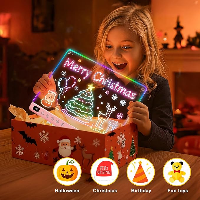 Led Drawing Board with 13 Light Effects, 16" Rechargeable Glow Doodle LED Note Board with Colors, Neon Light Up Drawing Tablet Gifts for Kids for Easter Birthday Christmas Gift Ideas