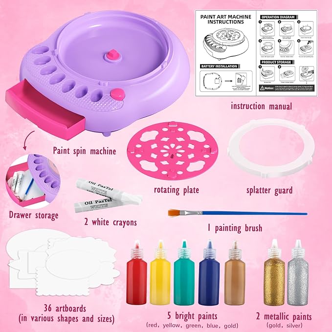 Spin Art Machine for Kids - Paint Spinner Art Craft Kit with 36 Artboards & 7 Colors - Arts and Crafts Painting Set for Boys Girls Ages 4-12, Birthday Easter Gifts for 6 7 8 9 10 Year Old (Purple)