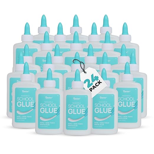 Darice Washable School Glue 4oz - 24-Pack White Liquid Glues for Kids - Extra-Strong for Slime, Arts and Crafts, Back to School Supplies - Glue Bottle with Adjustable Twist Closure