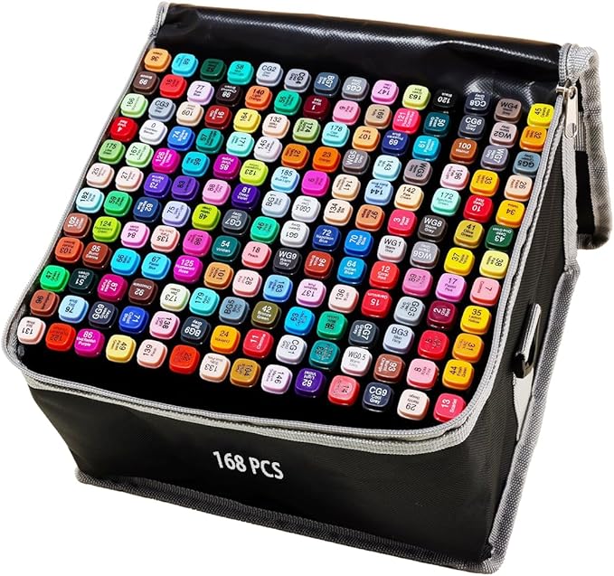 ATOPSTAR 168 Colors Alcohol Markers Artist Drawing Dual Tip Marker Pen for Adult Coloring Painting Supplies Perfect for Kids Boys Girls Students Adult(168 Black Shell)