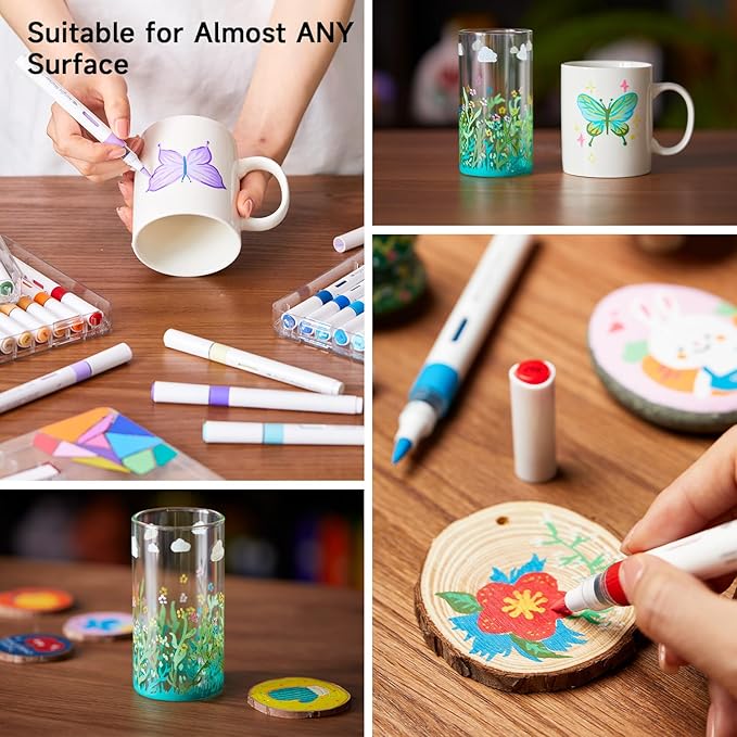 Shuttle Art Automatic Ink Control Acrylic Paint Markers, 60 Colors Brush Tip Acrylic Paint Pens for Rock Painting, Ceramic, Wood, Canvas, Glass, Stone, Fabric, Card Making, DIY Supplies, FlipFunAlong