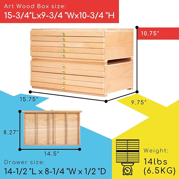 MEEDEN 10-Drawer Artist Supply Storage Box - Large Capacity Multi-Function Beech-Wood Pencil Box with Drawer & Compartments for Organizing Pastels, Pencils, Pens, Markers, Brushes & Stamp