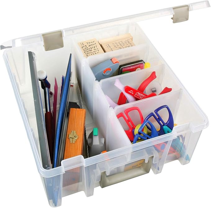 ArtBin 6990ZZ Super Satchel Double Deep 3-Pack, Portable Art & Craft Organizers with Handles, [3] Plastic Storage Cases, Clear & Gold