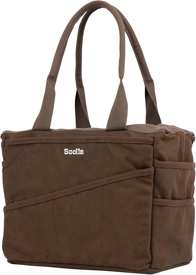 Soolla Studio Bag: Pottery Tool Bag & Craft Storage, Art Supply Organizer, Washable Tote, Knitting Yarn, Crochet Projects, 30 Pockets, 20+ Canvas Colors, Gift For Artists & Teachers (Coffee Bean)