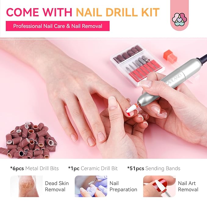 SAVILAND Acrylic Nail Kit with Drill: Professional Acrylic Nail Set for Beginners with Everything U V Light 3 Colors Gel Polish Decorations Nails Tools for Home Salon Use Christmas Gift Set